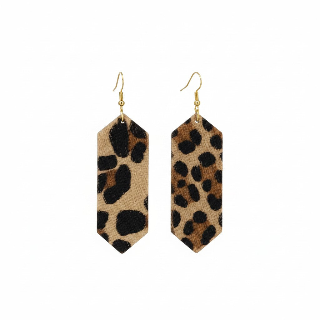 Golden Safari Long Hexagon Earrings