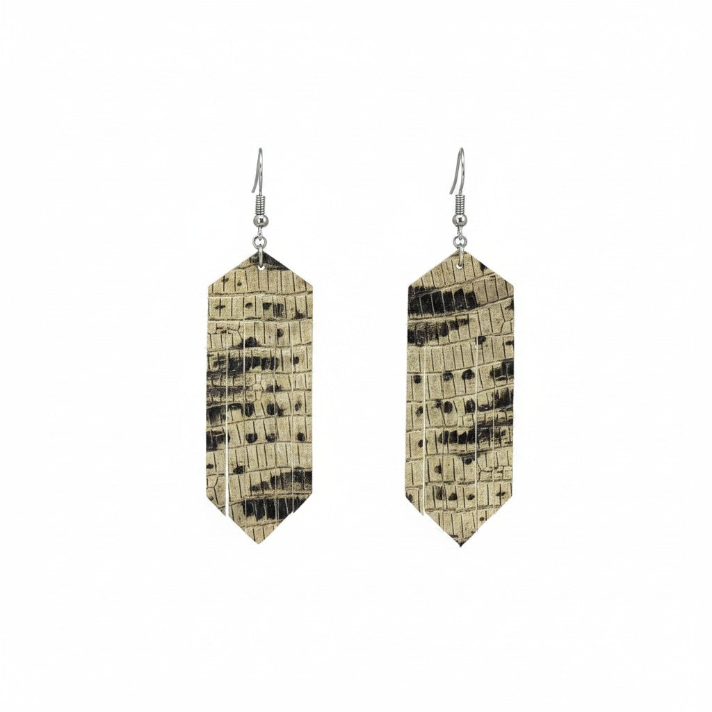 Neutral Snake Leather Fringe Earrings