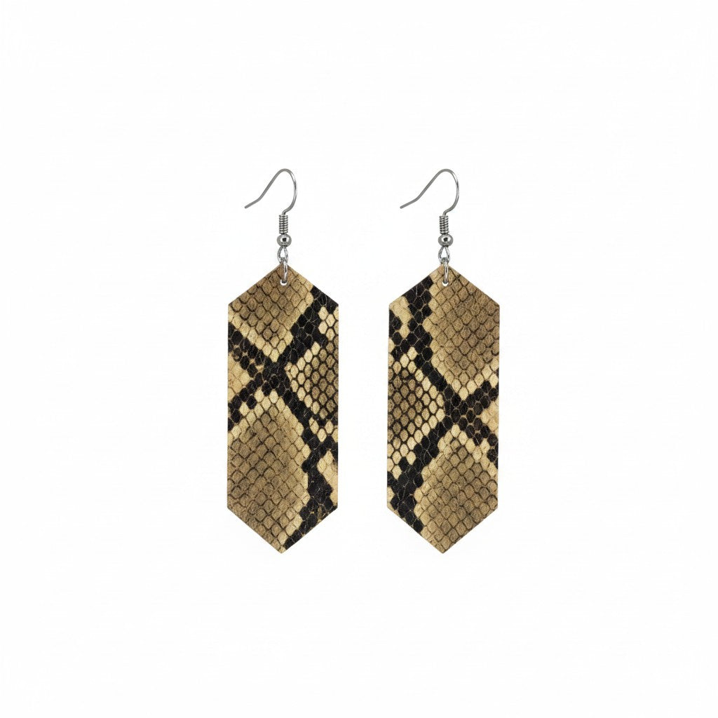 Tan and Black Snake Leather Earrings