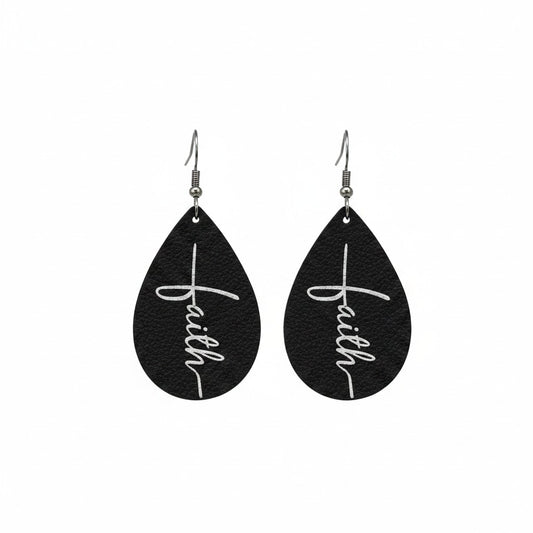 Black Duchess White Faith Teardrop Leather Earrings