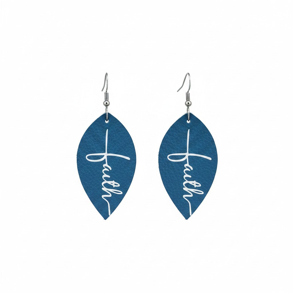 Air Force Blue White Faith Marquis Leather Earrings