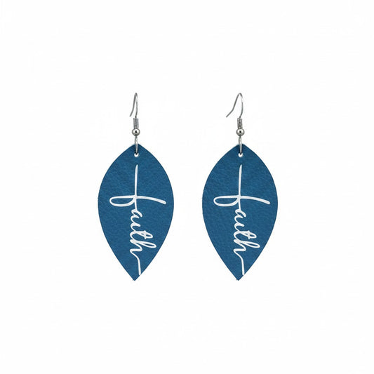 Air Force Blue White Faith Marquis Leather Earrings