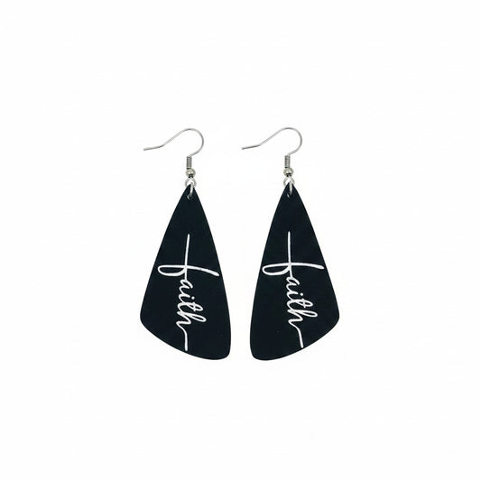 Black Faith Angled Bar Leather Earrings