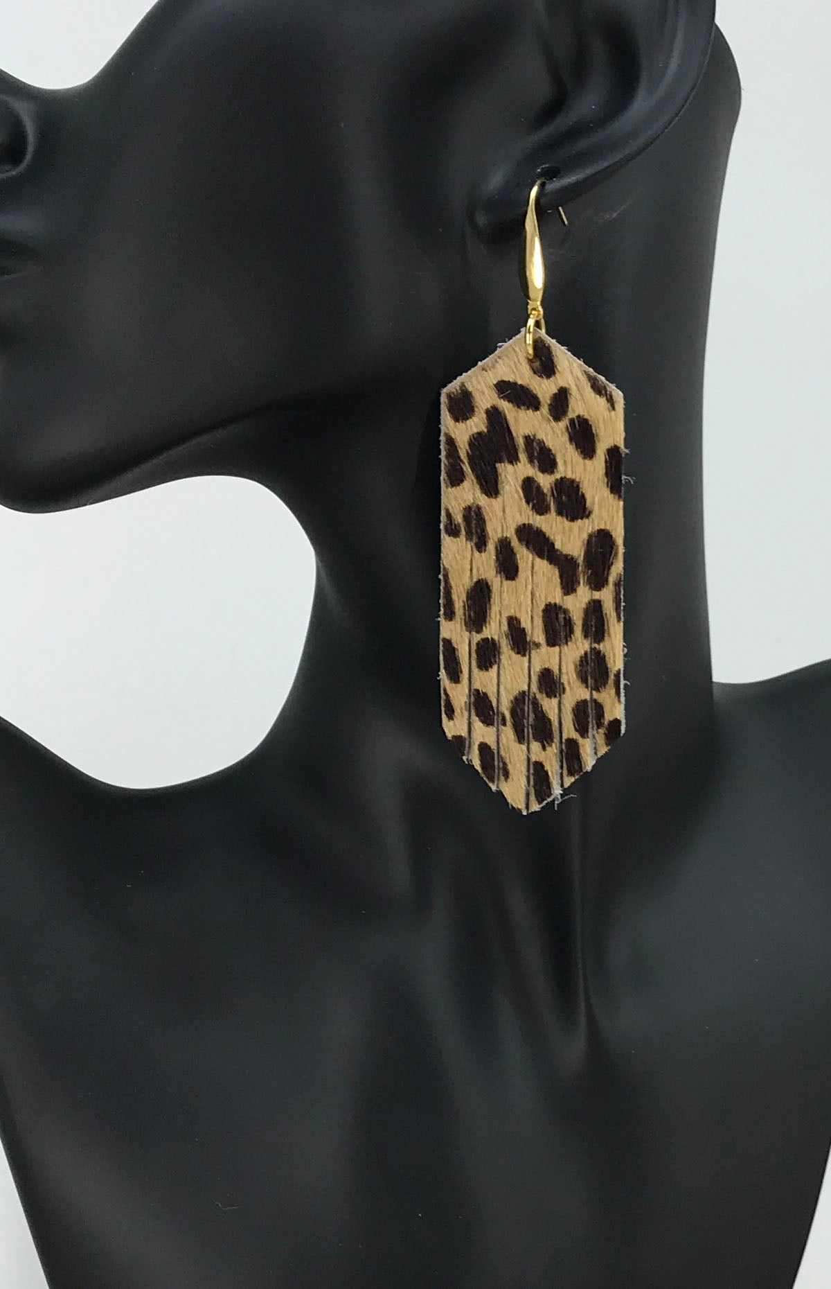 Hair On Fringe Cheetah Leather Earrings - E19-2179