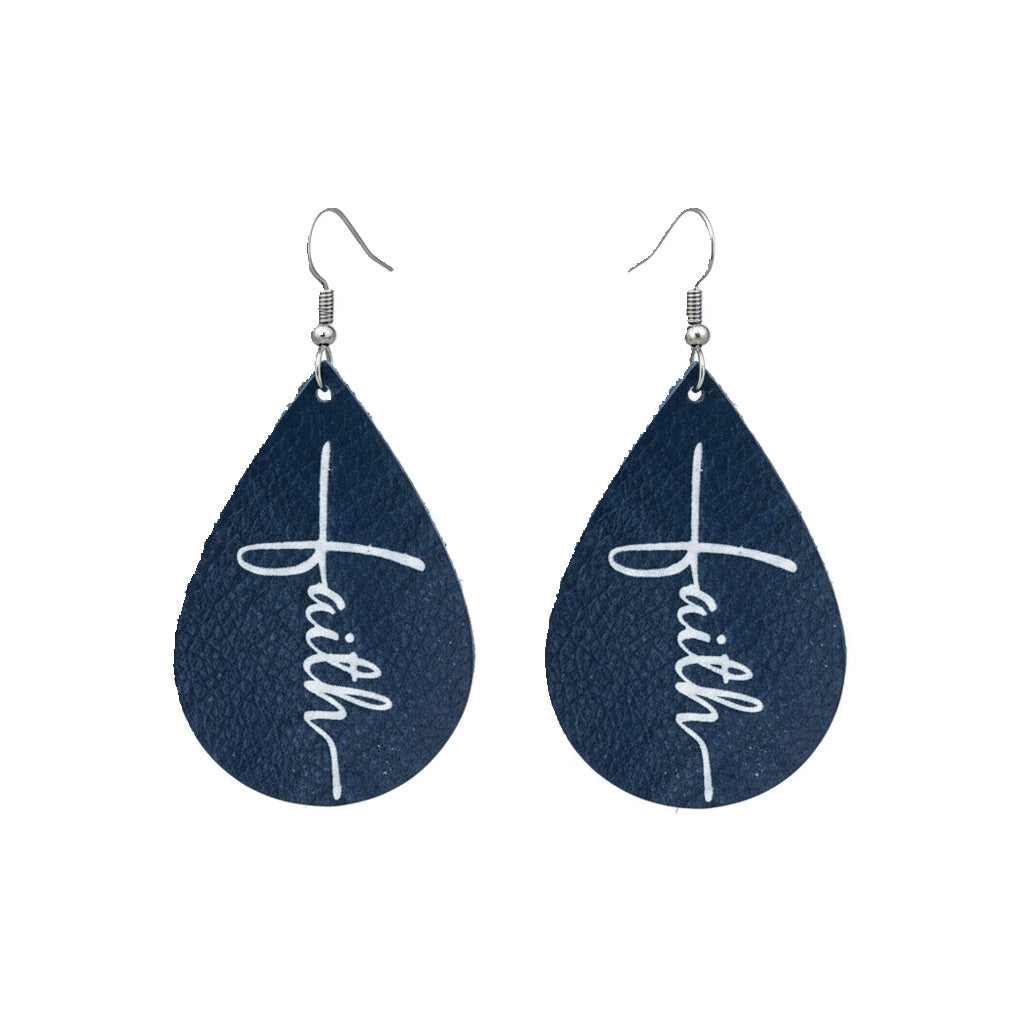 Catalina Navy White Faith Teardrop Leather Earrings