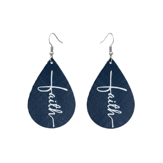 Catalina Navy White Faith Teardrop Leather Earrings