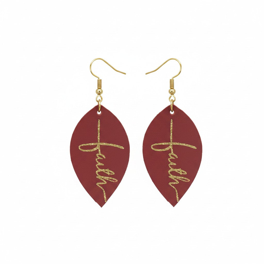 Cranberry Gold Faith Marquis Leather Earrings