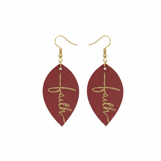 Cranberry Gold Faith Marquis Leather Earrings