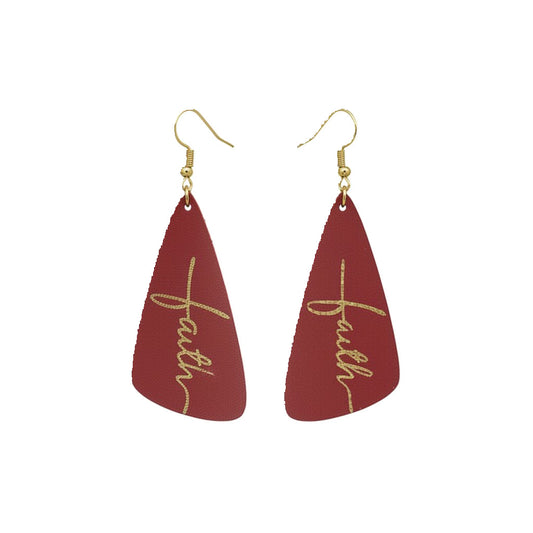 Cranberry Gold Faith Teardrop Leather Earrings