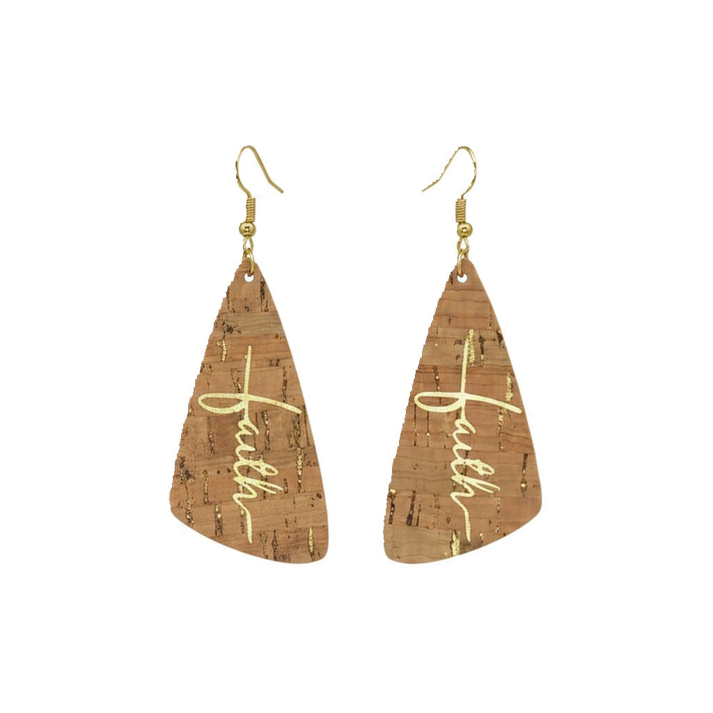 Gold Speckled Cork Faith Angled Leather Earrings
