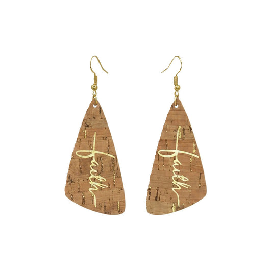 Gold Speckled Cork Faith Angled Leather Earrings