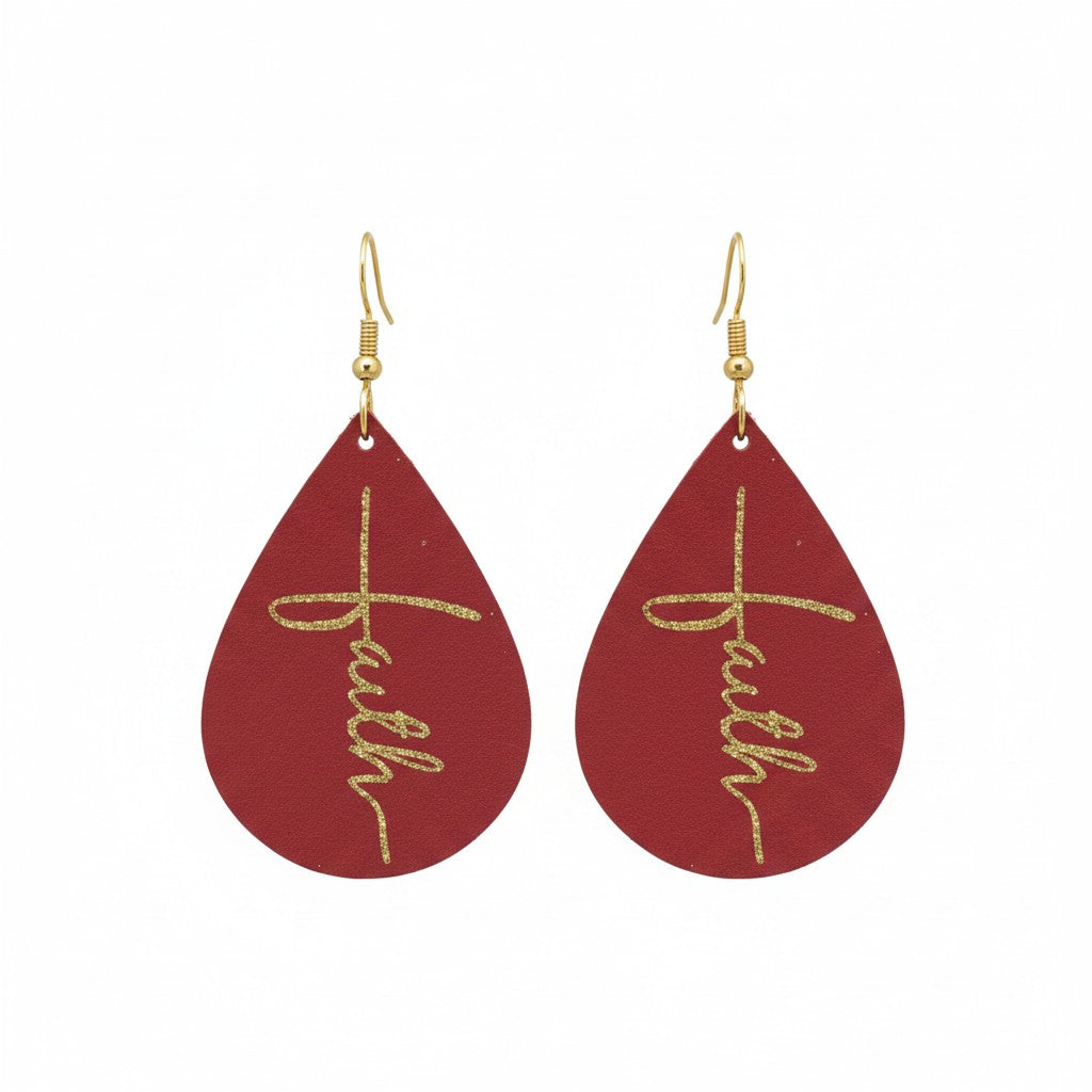 Cranberry Faith Teardrop Leather Earrings