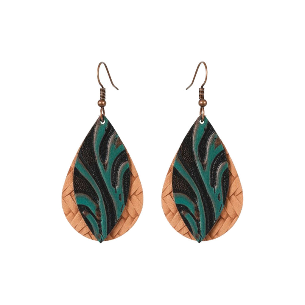 Teal and Italian Genuine Leather Earrings - E19-218