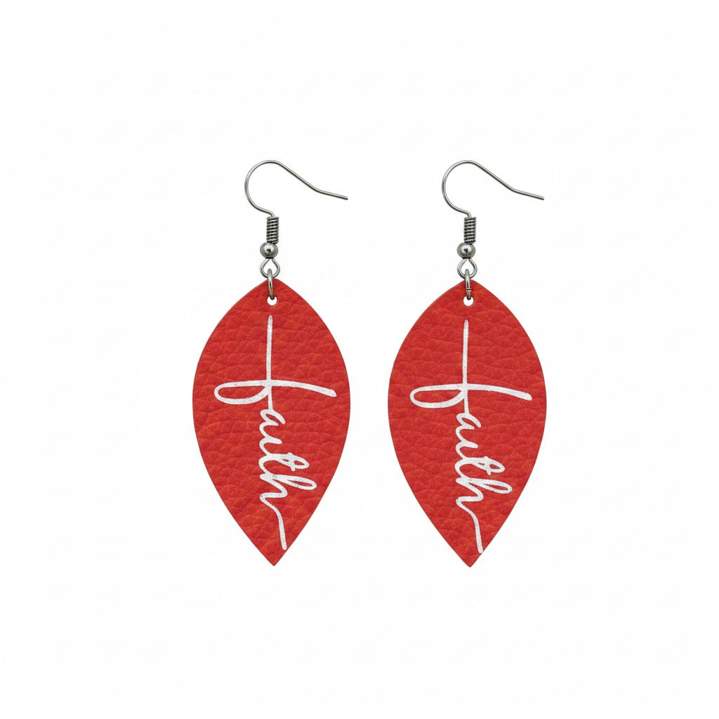 Dark Coral Faith Marquis Leather Earrings
