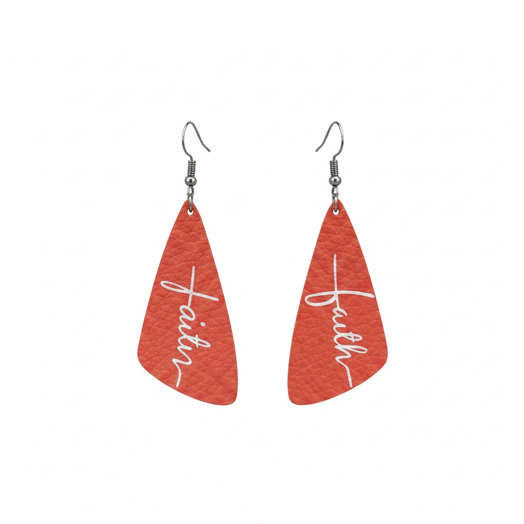 Dark Coral Faith Angled Leather Earrings