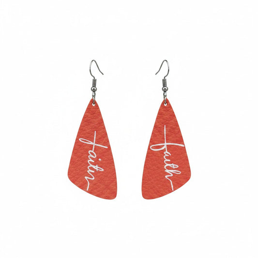 Dark Coral Faith Angled Leather Earrings