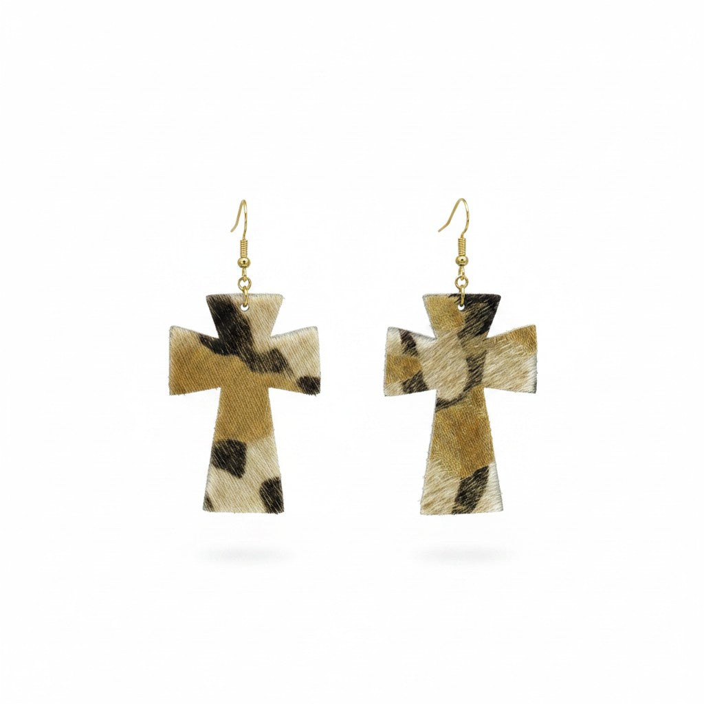 Gilded Zebra Cross Earrings