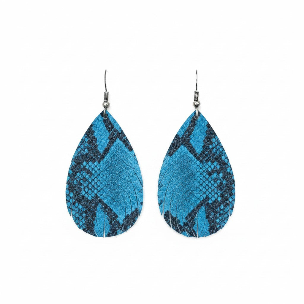 Blue Snake Leather Earrings