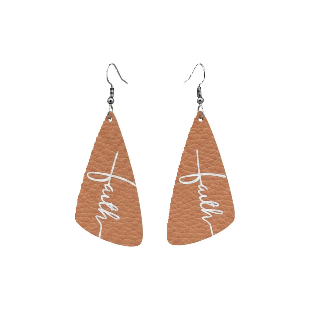 Peach Faith Angled Bar Leather Earrings