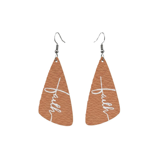 Peach Faith Angled Bar Leather Earrings