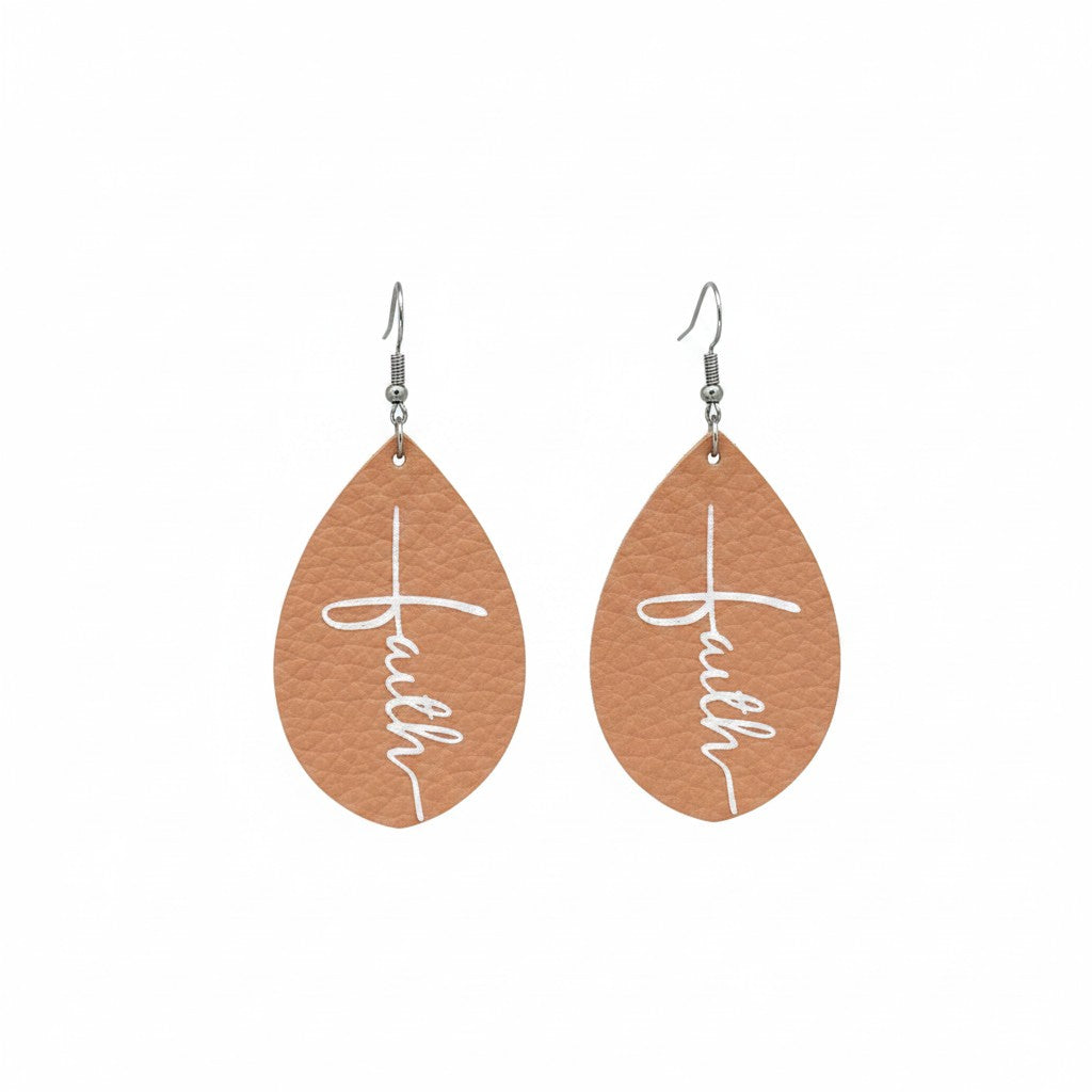 Peach Faith Teardrop Leather Earrings