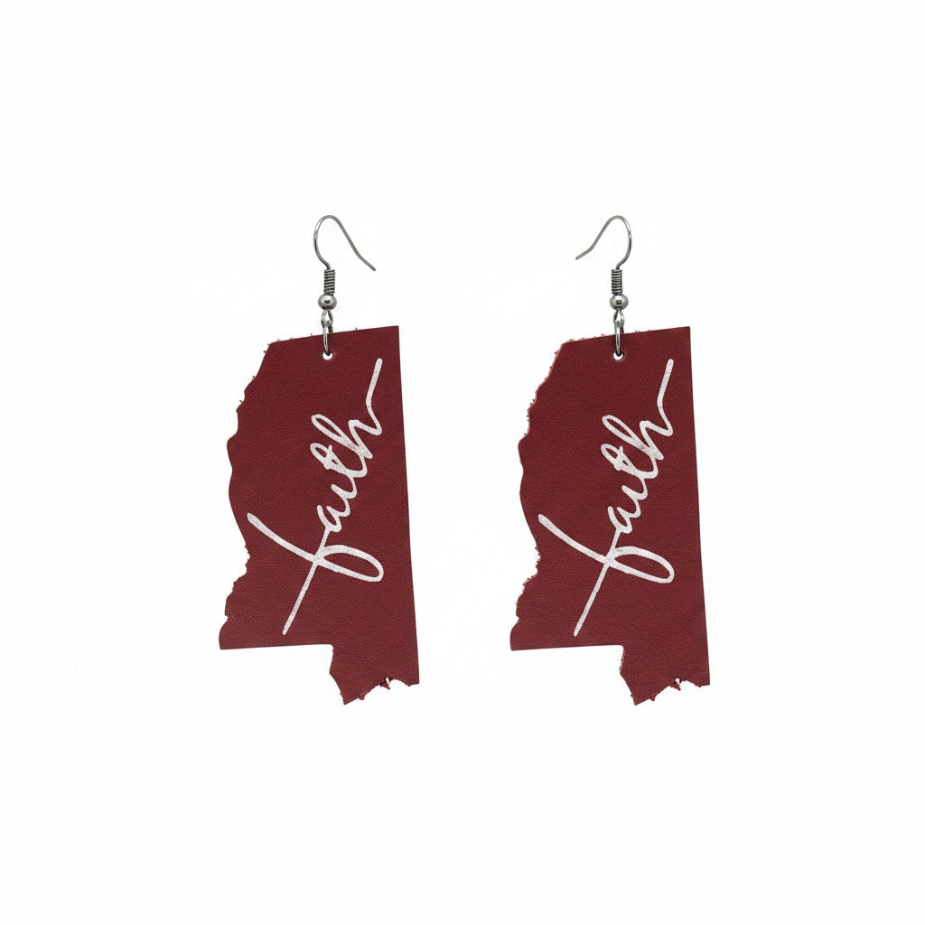Red Mississippi Faith Leather Earrings