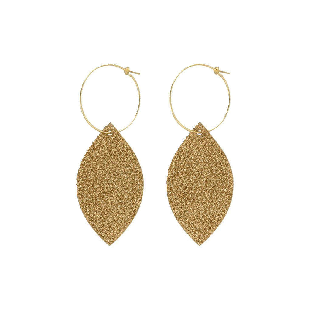 Vintage Crackle Gold Halo Hoop Leather Earrings