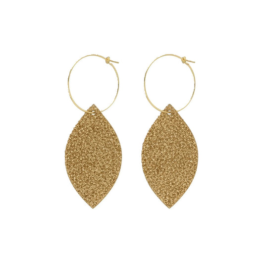 Vintage Crackle Gold Halo Hoop Leather Earrings