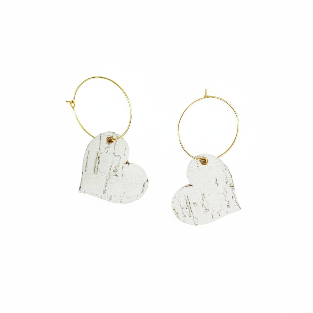 Off White Birch Cork Heart Hoop Earrings