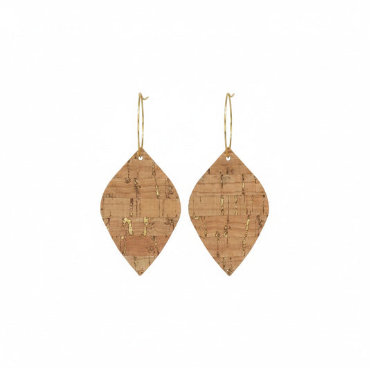 Gold Metallic Cork Marquis Hoop Leather Earrings