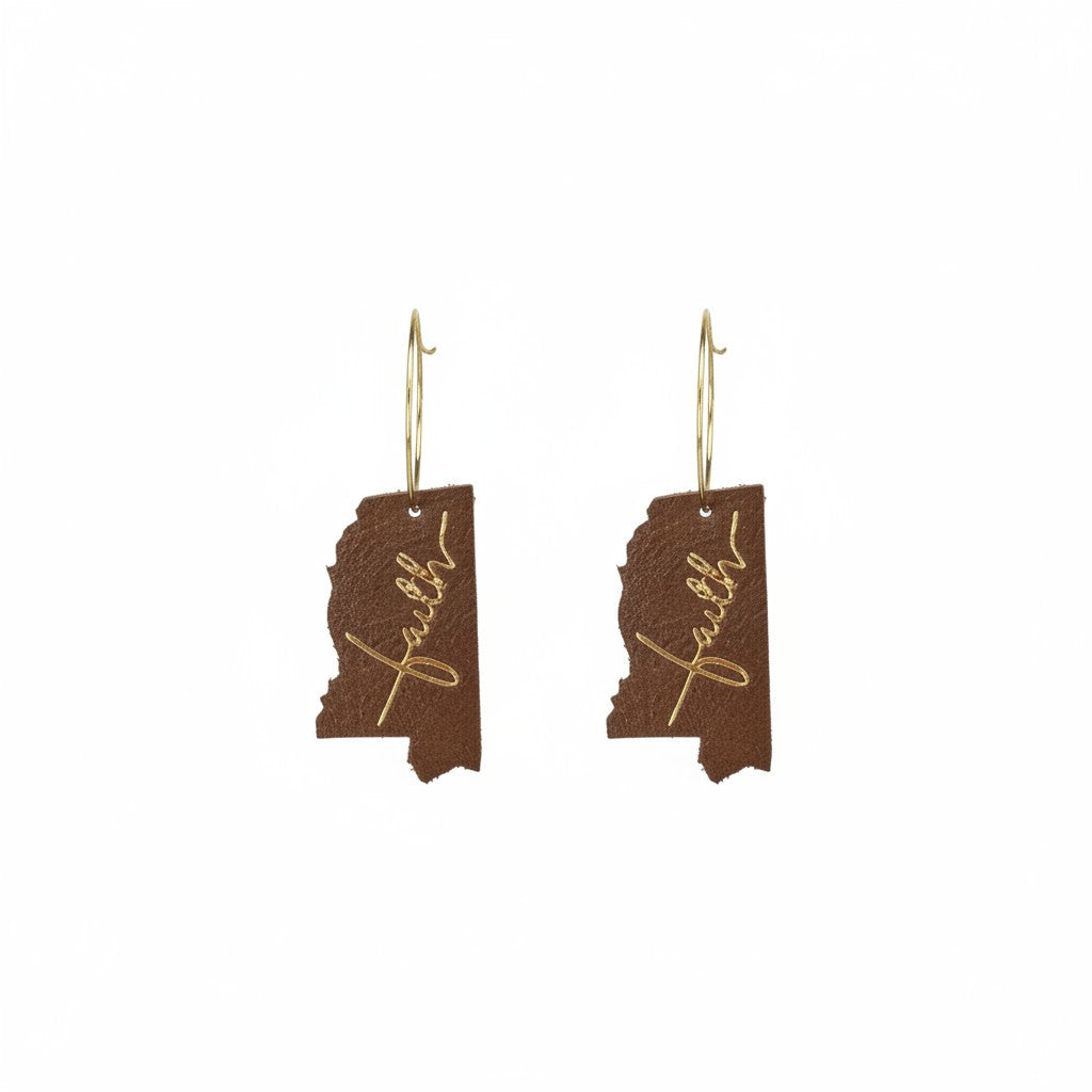 Brown Mississippi Faith Hoop Leather Earrings