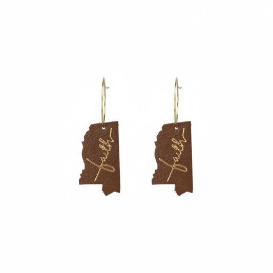 Brown Mississippi Faith Hoop Leather Earrings