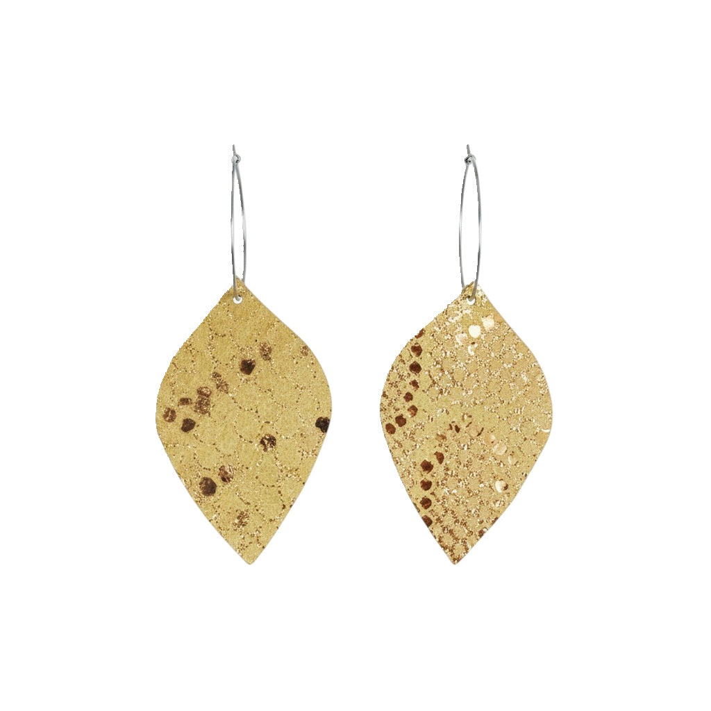 Rose Gold Metallic Marquis Hoop Leather Earrings