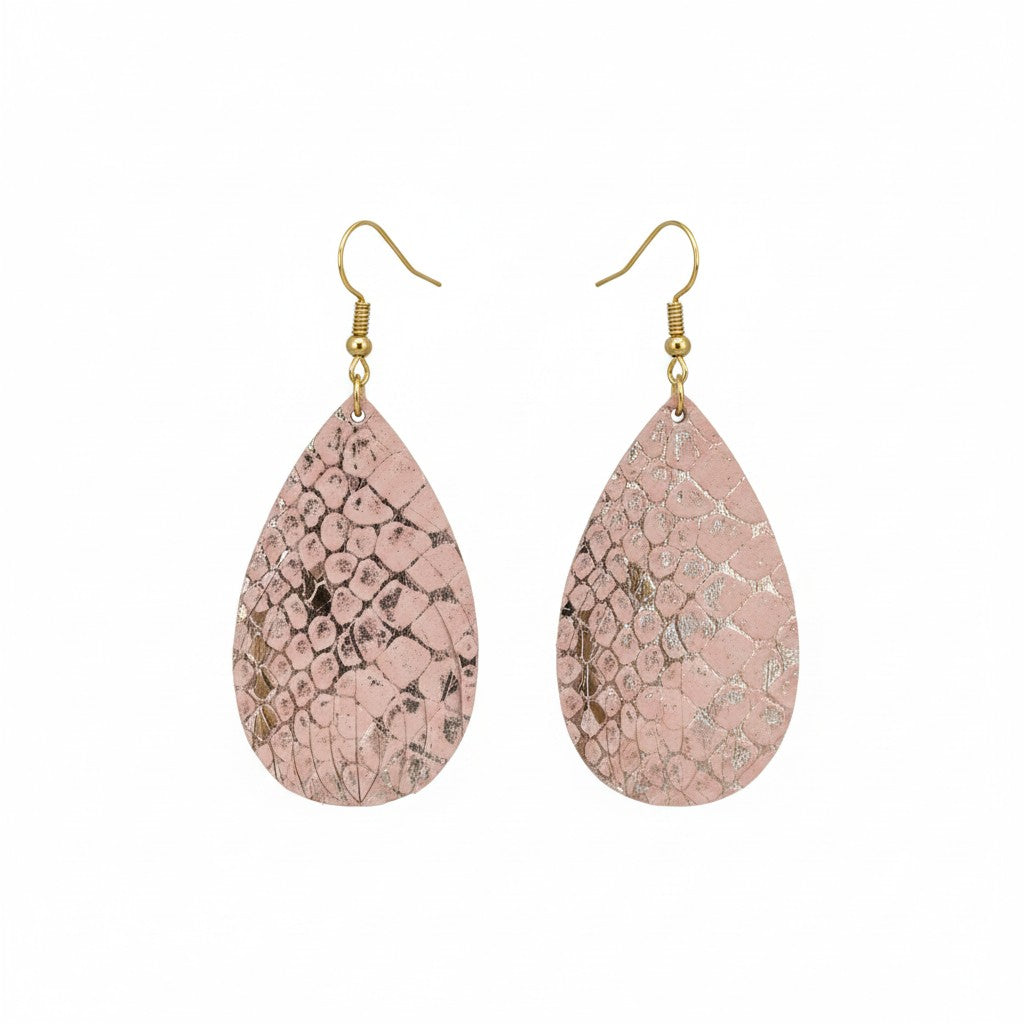 Pink Snake Leather Earrings