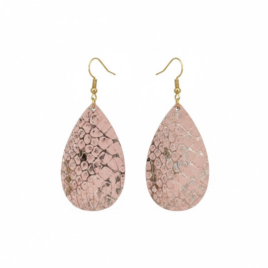 Pink Snake Leather Earrings
