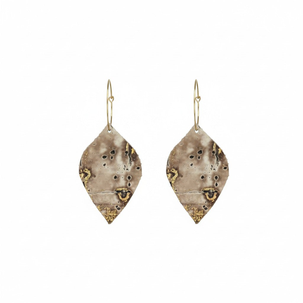 Driftwood Bark Marquis Hoop Leather Earrings