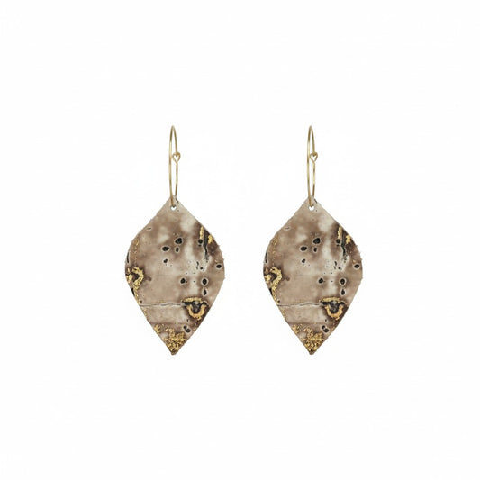 Driftwood Bark Marquis Hoop Leather Earrings