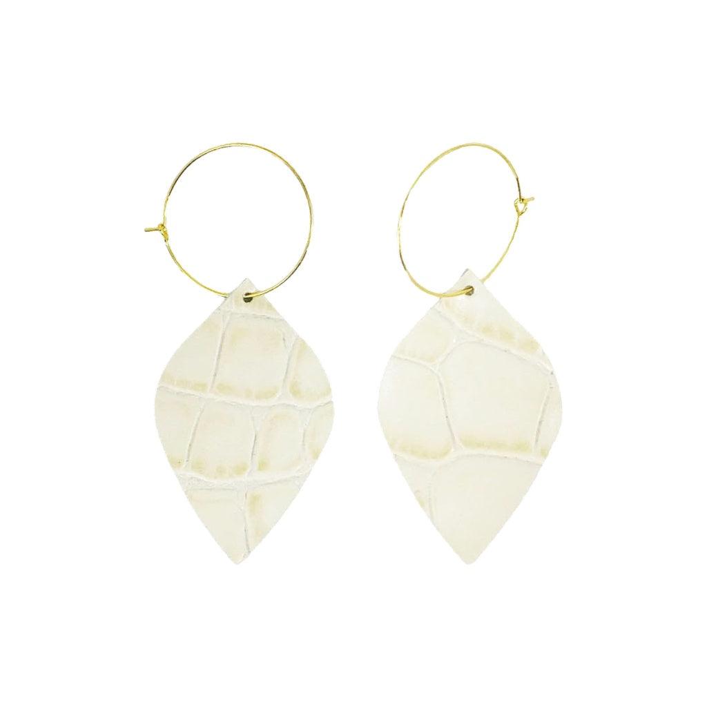 Ivory Alligator Leaf Hoop Earrings