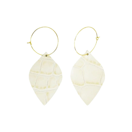 Ivory Alligator Leaf Hoop Earrings
