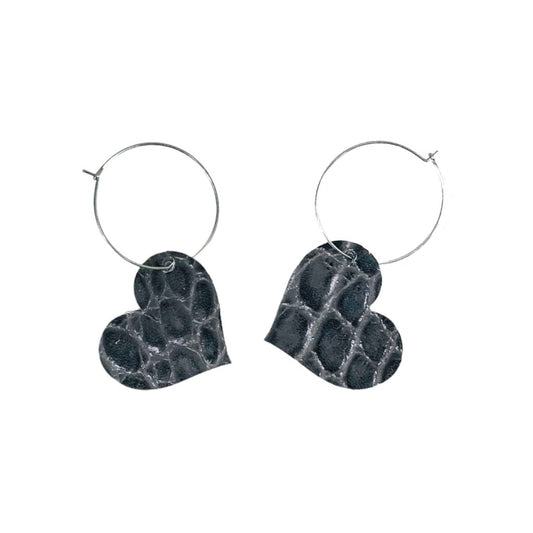 Gray Alligator Heart Hoop Earrings