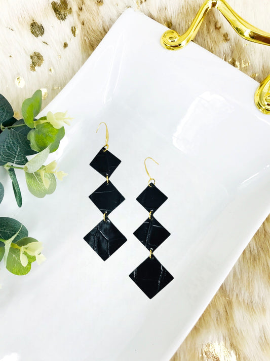 Black Genuine Leather Earrings - E19-2246