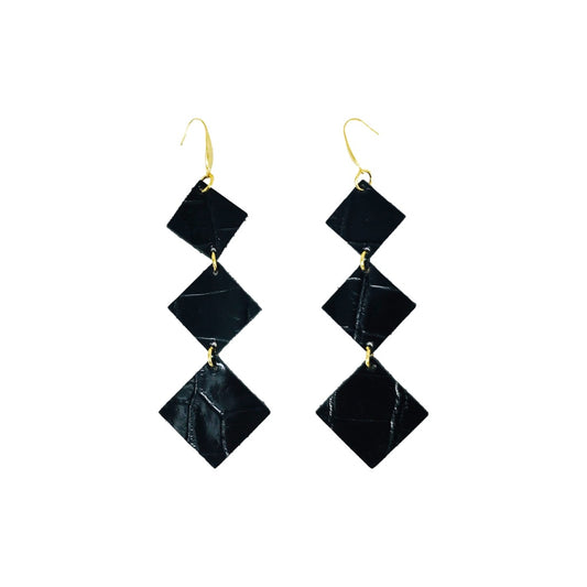 Black Tiered Diamond Statement Earrings