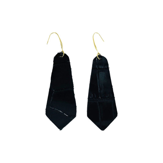 Black Alligator Bar Statement Earrings