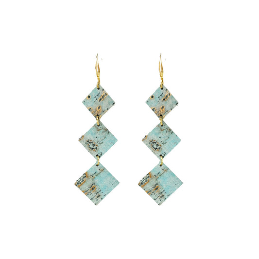 Moonlight Driftwood Triple Diamond Leather Earrings