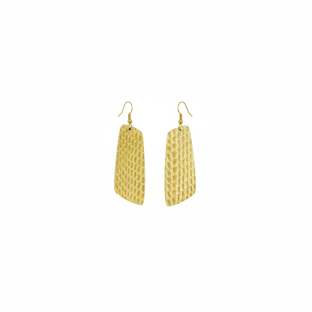 Gold Snake Leather Slim Drop Earrings