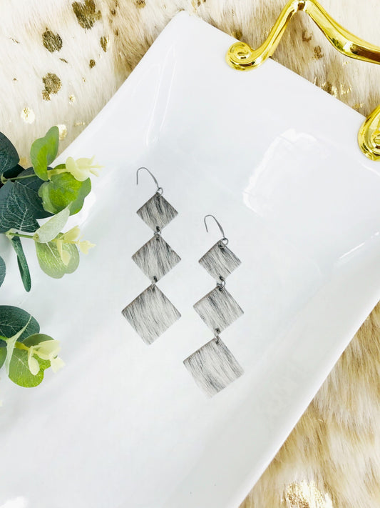 Salt and Pepper Hair On Leather Earrings - E19-2262