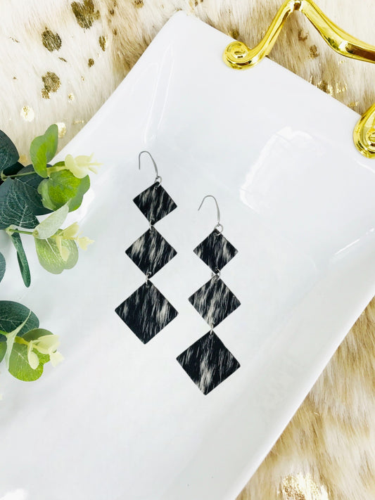 Salt and Pepper Hair On Leather Earrings - E19-2264