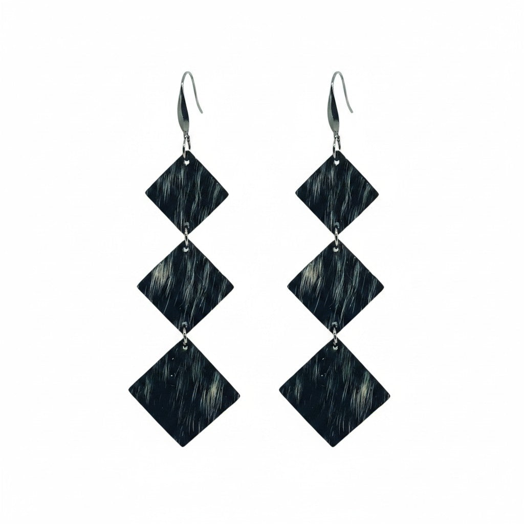 Salt & Pepper Shadow Triple Diamond Earrings