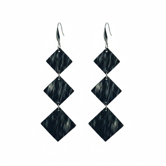 Salt & Pepper Shadow Triple Diamond Earrings