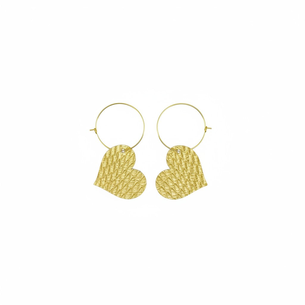 Gold Snake Leather Heart Hoop Earrings